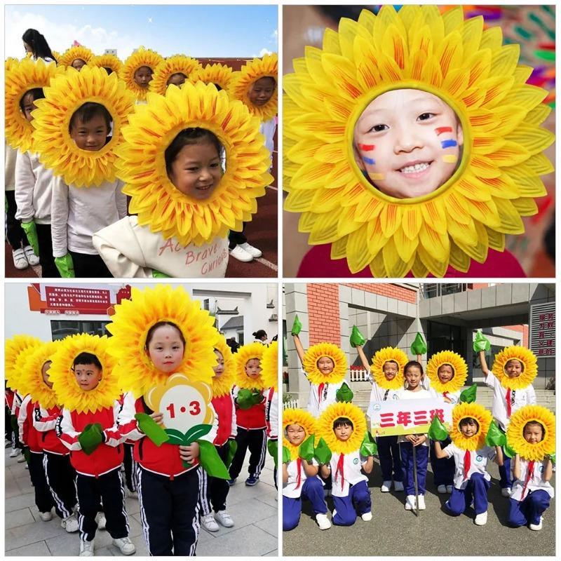 Sunflower Headgear 42cm Funny Performance Props Sunflower Hat Hood for Dance Party Festival Games Kids Costume Accessory