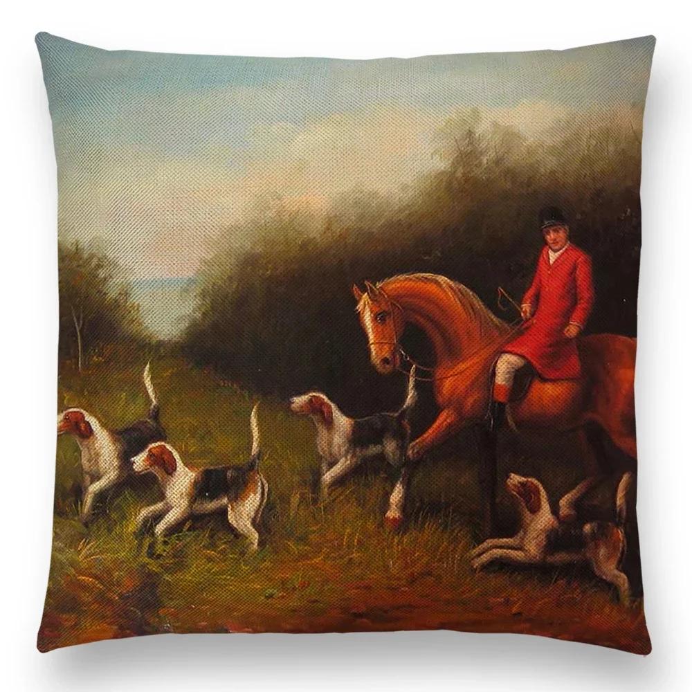 Horse Oil Painting Pillow Case Home Decor Vintage Cushion Cover for Sofa Car Linen Pillow Cover Home Decorative Drop Shipping