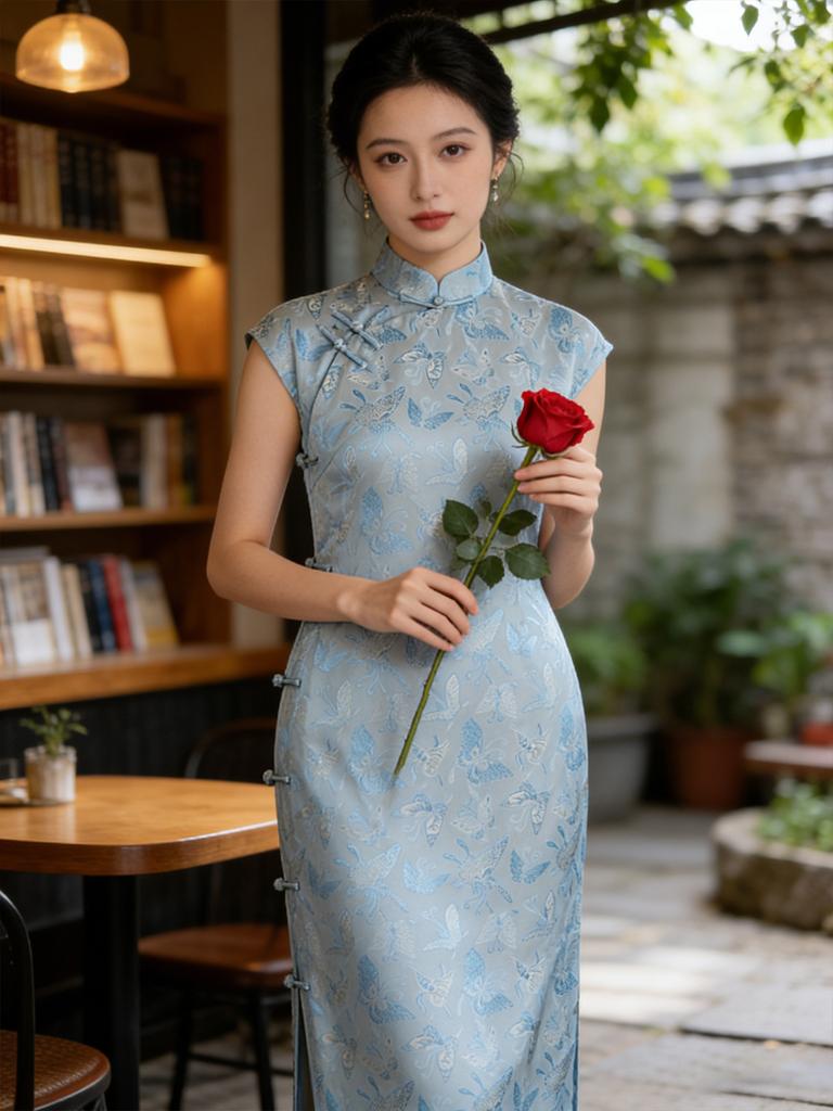 Chinese style women's clothing summer new retro jacquard daily improvement temperament long cheongsam 118119