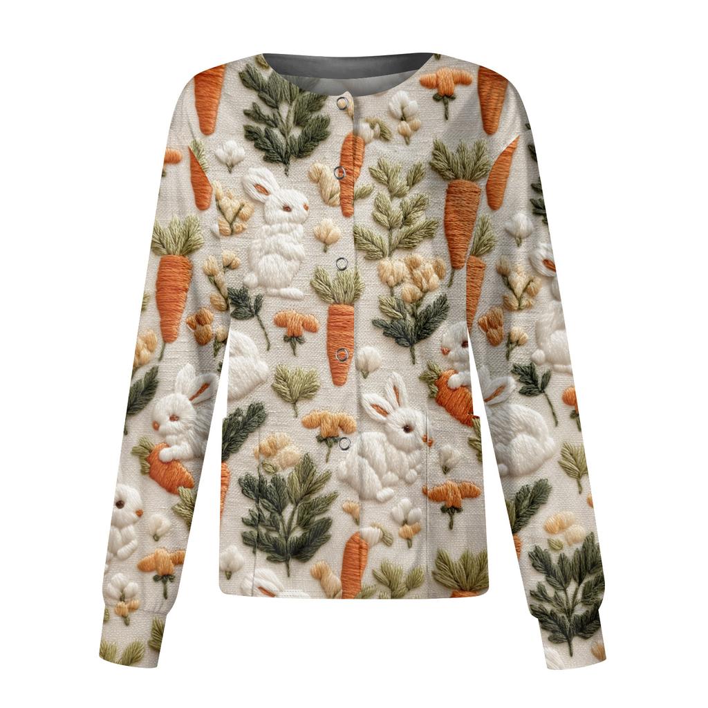 Damen Casual Mode Langarm Stehkragen Einreiher Pflanzenprint Uniformjacke Top