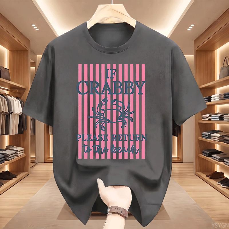 If Crabby Please Return To The Beach T Shirts Striped Short Sleeve Cotton Beach Vacation Tshirt Design Funny Crab Graphic Tees
