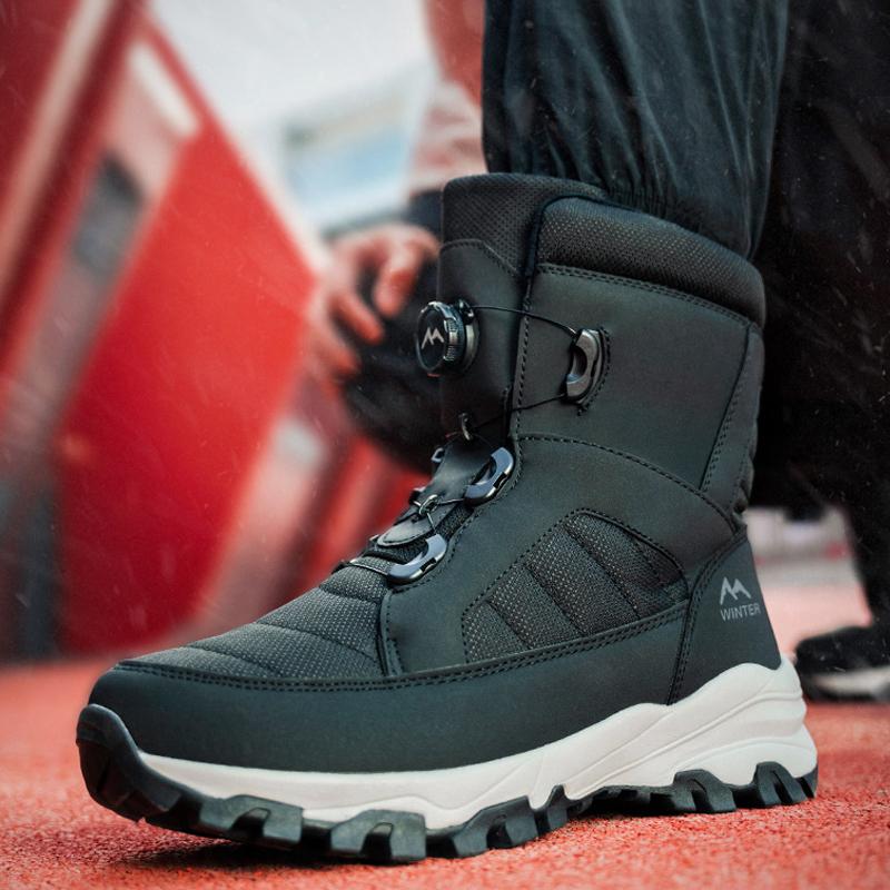 New Rotating Button Men's Snow Boots Warm Plush Winter Boots Waterproof Outdoor Hiking Boots Wear Resistant Anti Slip Male Boots