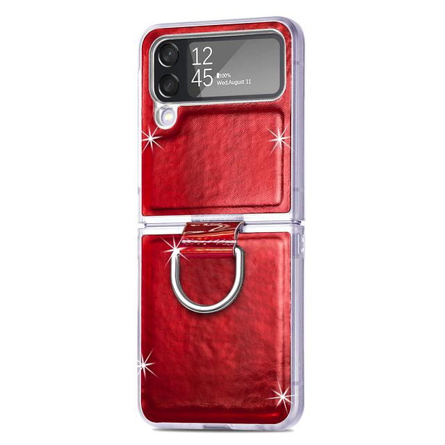 For Samsung Z Flip 4 3 Zflip4 Case Colorful Laser Glitter Ring Bracket Leather Folding Shockproof Silione Back Cover Accessories