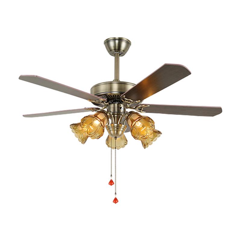 European Style Iron Leaf Ceiling Fan with Remote Control for Living Room and Bedroom
