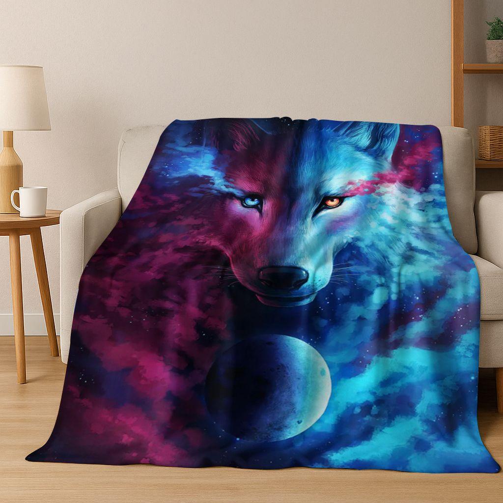Norse Mythology Fenrir Wolf Beast Cartoon Flannel Blanket,Cozy Soft Throw Blanket for Home Bedroom Bed Sofa Picnic Cover Kids