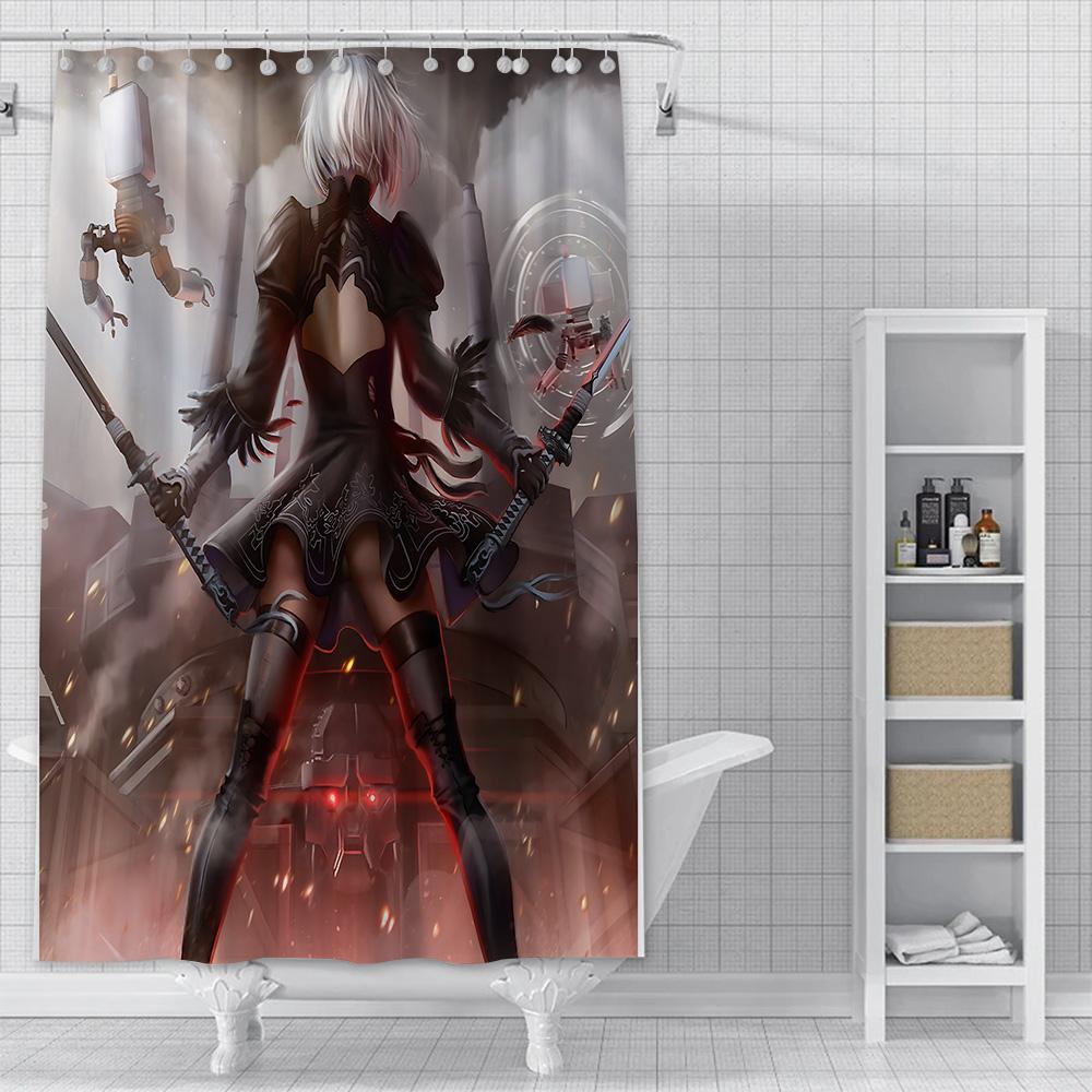 

Водонепроницаемая полиэстеровая ткань для душа, красочные шторы с рисунком, приключенческая игра Nier Automatas, домашний декор для ванной комнаты с крючками YL90x180cm