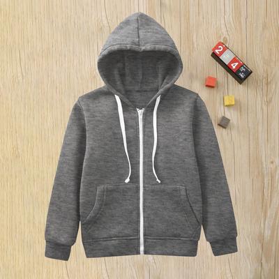 Children's Fashion Solid Color Long Sleeved Casual Jacket Zipper Hoodie Sweatshirt  Jacket