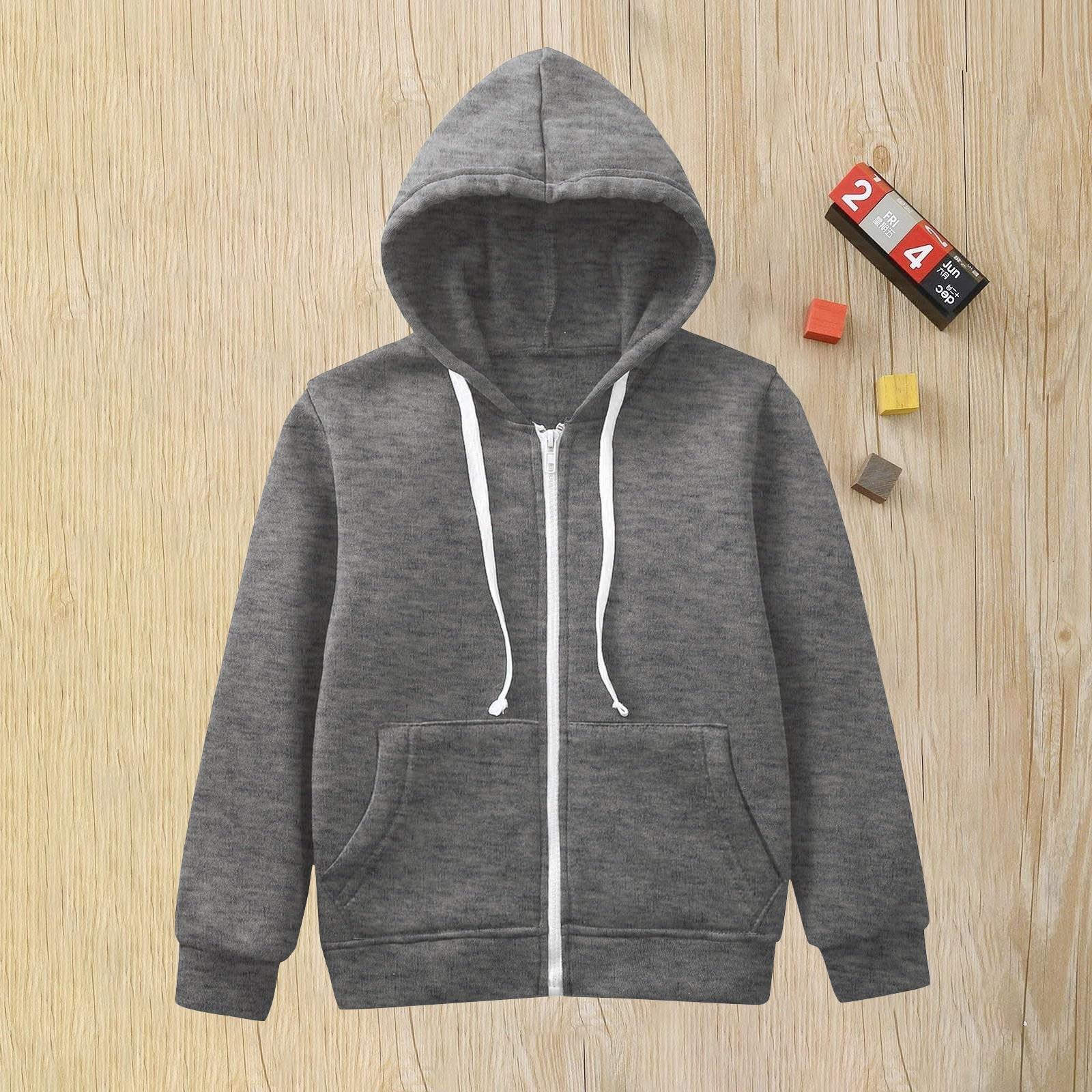 

Детская модная однотонная повседневная куртка с длинными рукавами, толстовка с капюшоном на молнии 90