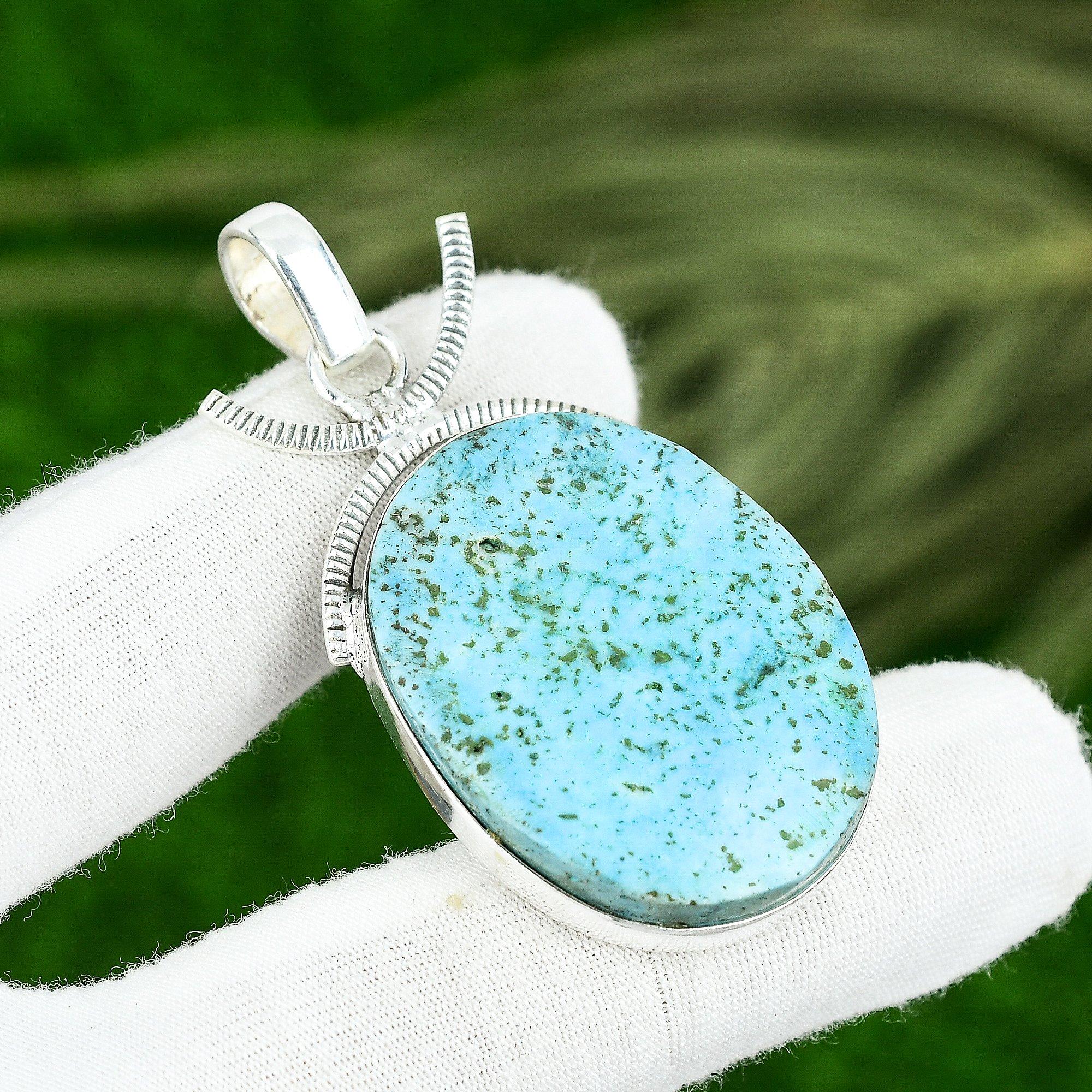 

Natural Tibetan Turquoise Gemstone Jewelry 925 Sterling Silver Pendant For Girls