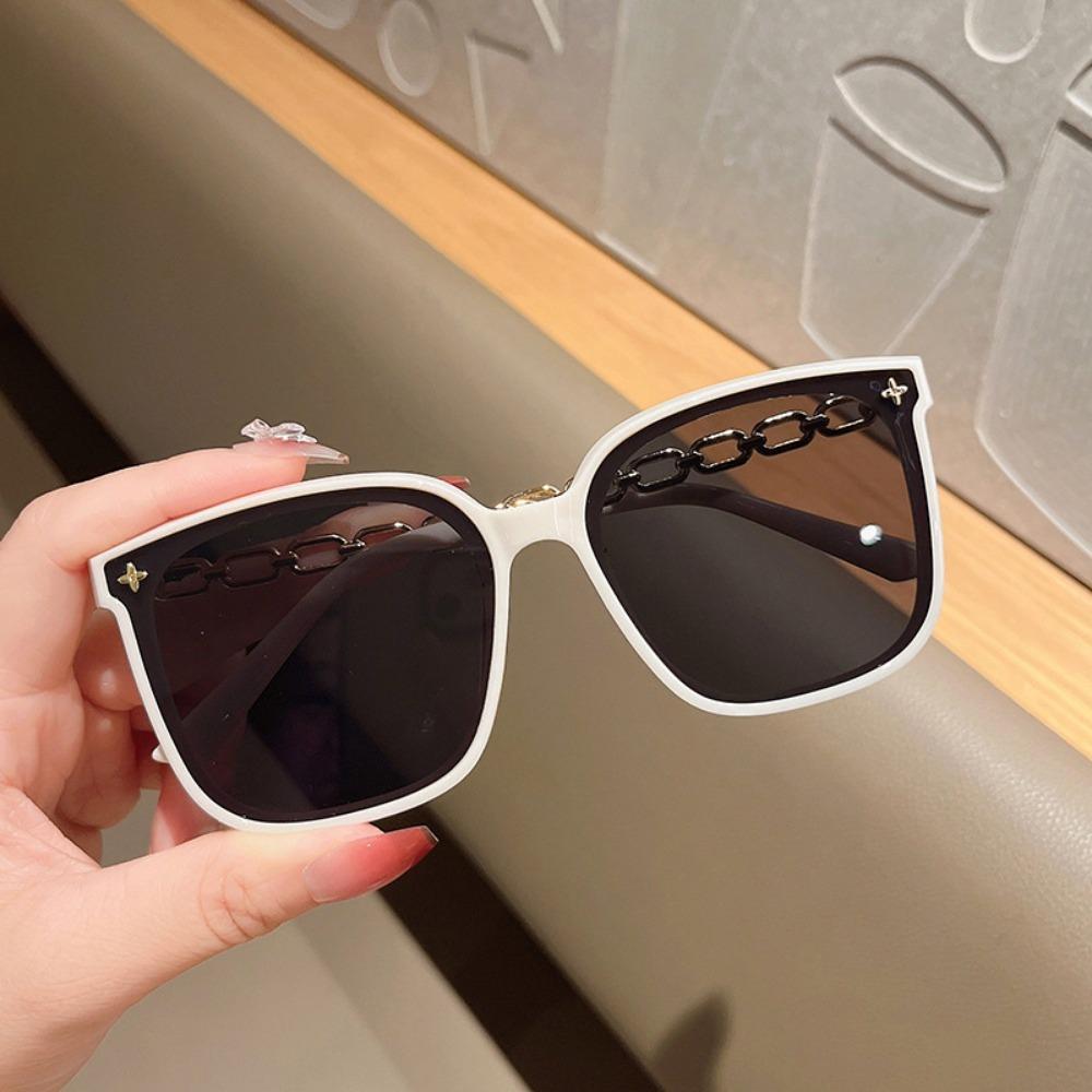 Large Frame Sunglasses European and American Ins Sun Protection Chain Sunglasses