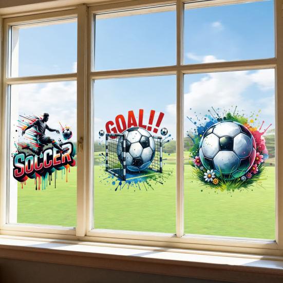 3 st Fönsterklistermärken med Fotboll Återanvändbar Sportboll Mål Spelare Glasdekal för Hem Kontor Butik Skola Dekor