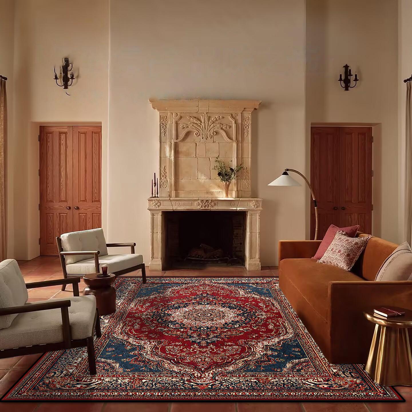 

Retro Persia Living Room Decoration Carpet Red Boho Bedside Rugs for Bedroom Large Area Non-Slip Mat Washable Lounge Rug Tapis 60*90cm