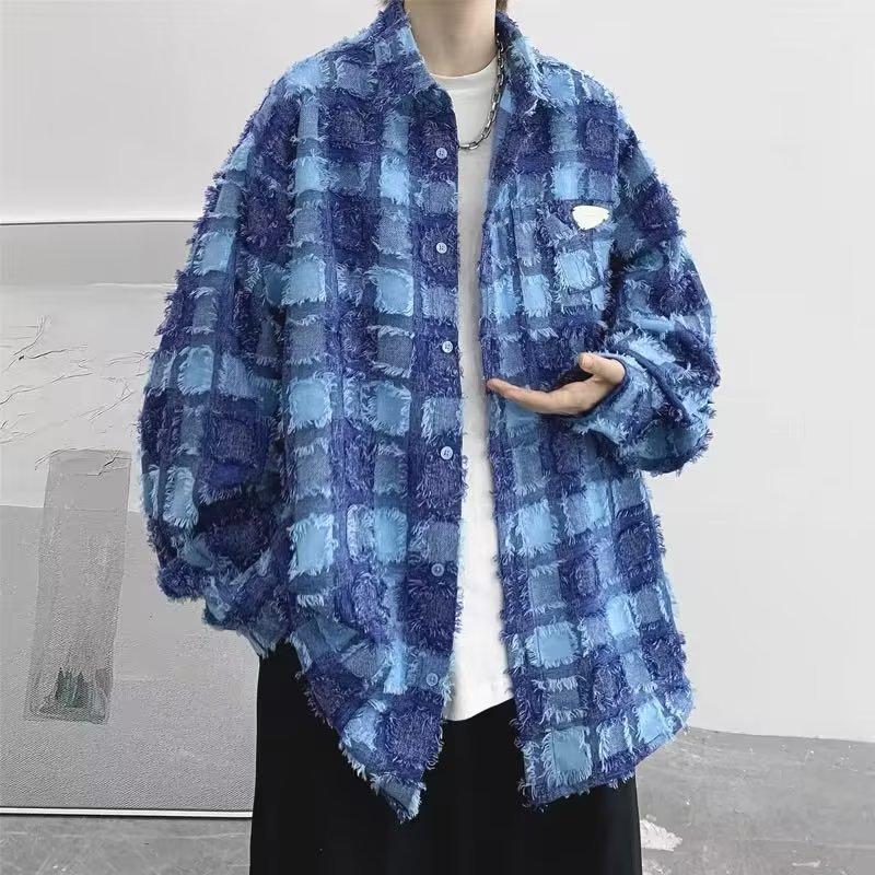 

Повседневная рубашка с длинными рукавами, свободная клетчатая рубашка с кисточками XXXL