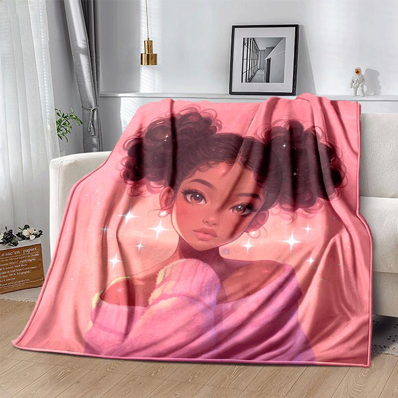 1pc Pink Printing Lightweight Flannel Blanket, Comfortable and Warm Blanket, for Camping Sofa Bed and Couch Office, Gift