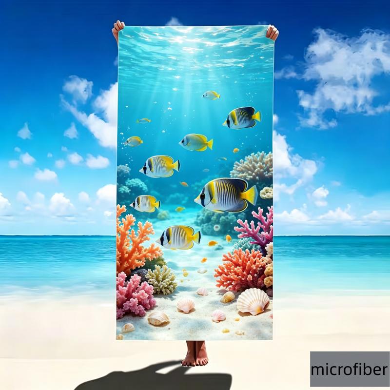 Quick-Drying Artistic Turtle Beach Blanket Blue Green Sea Life Print Microfiber Decorative Throw for Beach Picnic Versatile