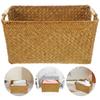 Lightweight Seagrass Woven Basket with Handle Portable Desktop Storage Box for Office Home Study Room Rustic Sundry Organizer