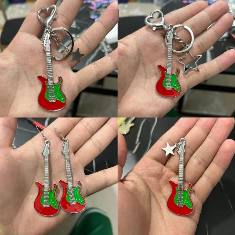 Vintage Guitar Pendant Keychain Bag Pendant Decorations Sweet Cool Dangle Earring Christmas Keyring Y2K Hair Clip