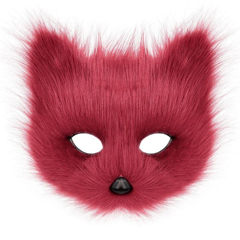 Plush Half-Face Cat Fox Mask Halloween Party Cosplay Costume Accessory Adult Unisex