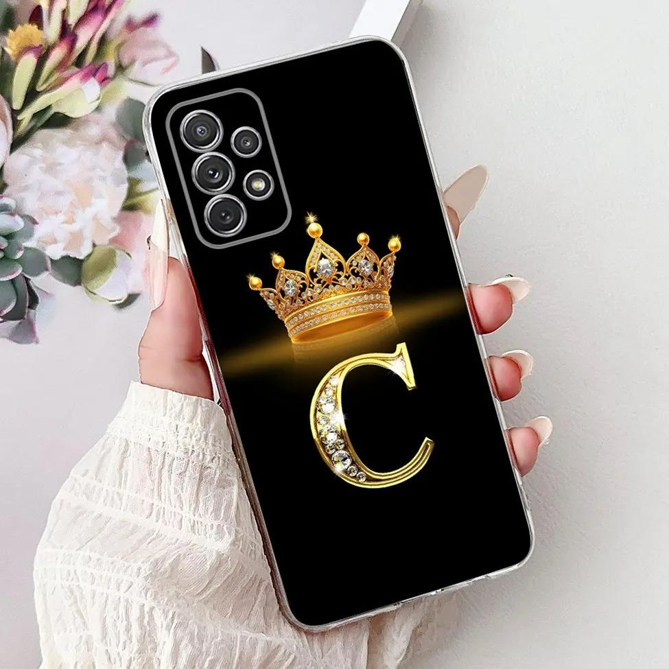 For Samsung A53 Clear Case Luxury A-Z Letters Fashion Crown 2D Painted Soft Funda For Samsung Galaxy A53 Phone Casing SM-A536B