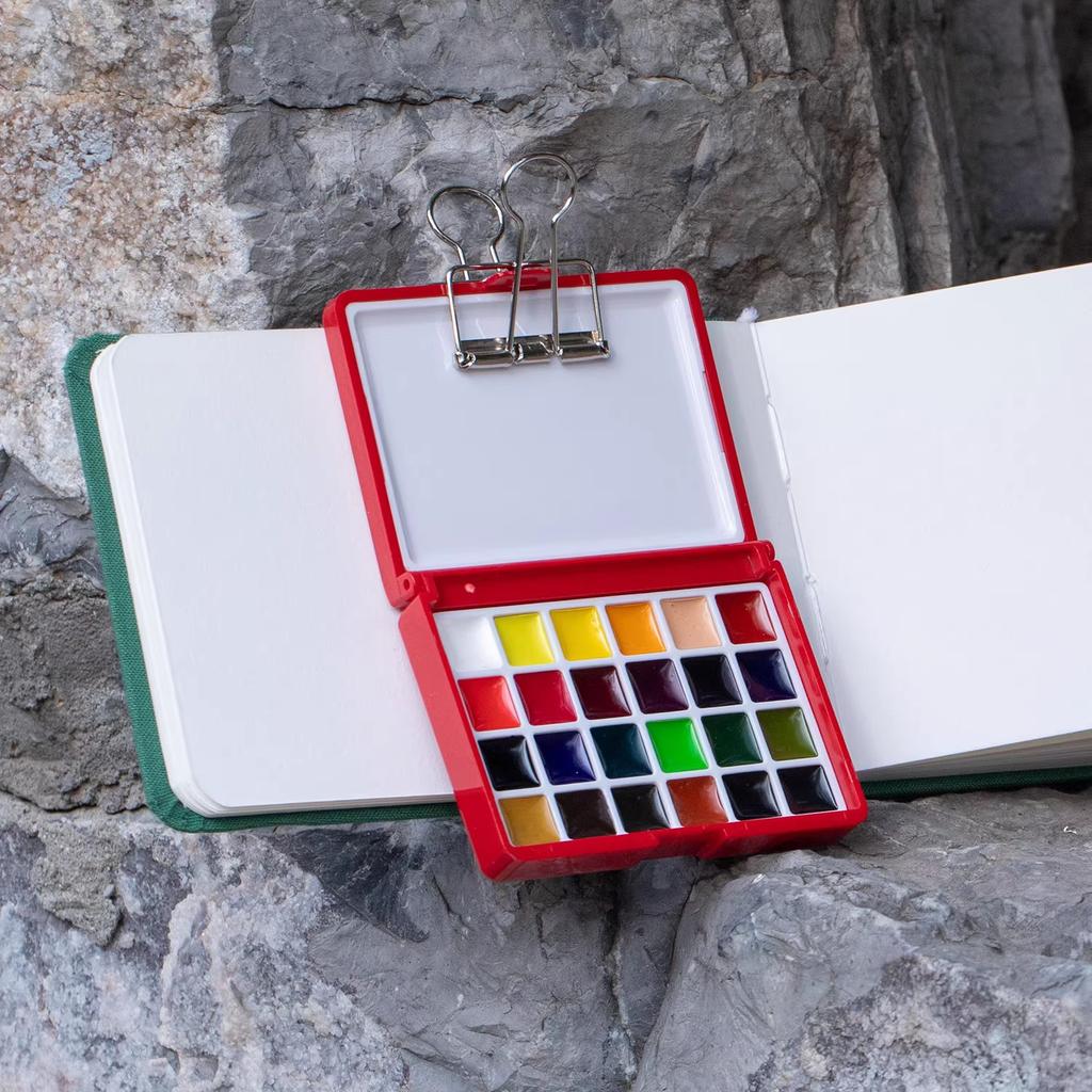 Travel Paint Palette Pocket Artist Watercolor Set Schmincke 12/24Colors Portable Watercolor Paint Box Sketchbook Set for Student