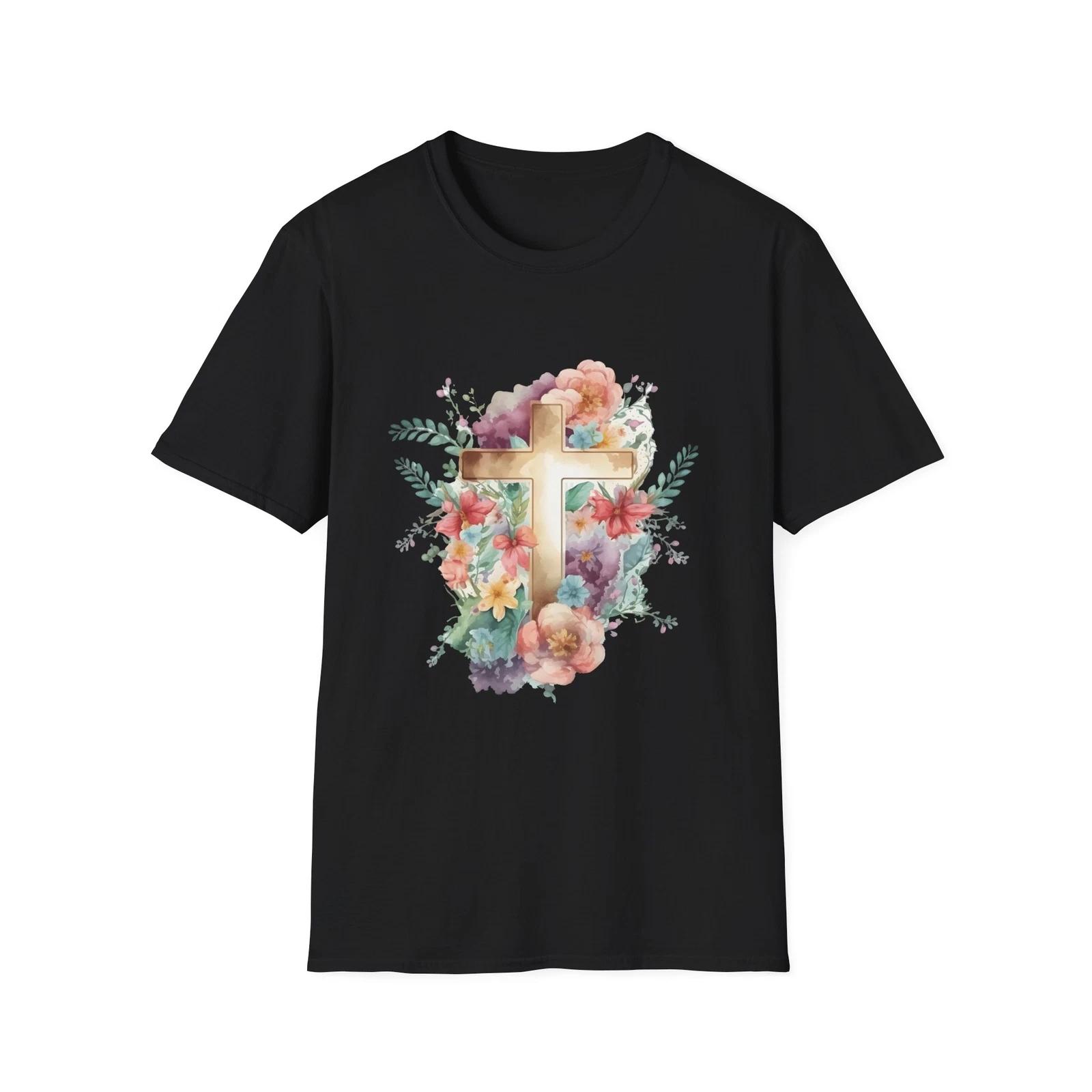 Floral Christian Cross T-Shirt, Faith-Based Gift, Inspirational Tee, Church 2XL