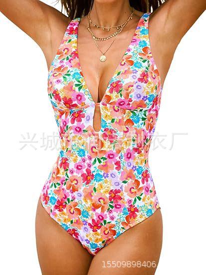 Sexy one-piece deep V backless beach new neck women s swimsuit tight batch S