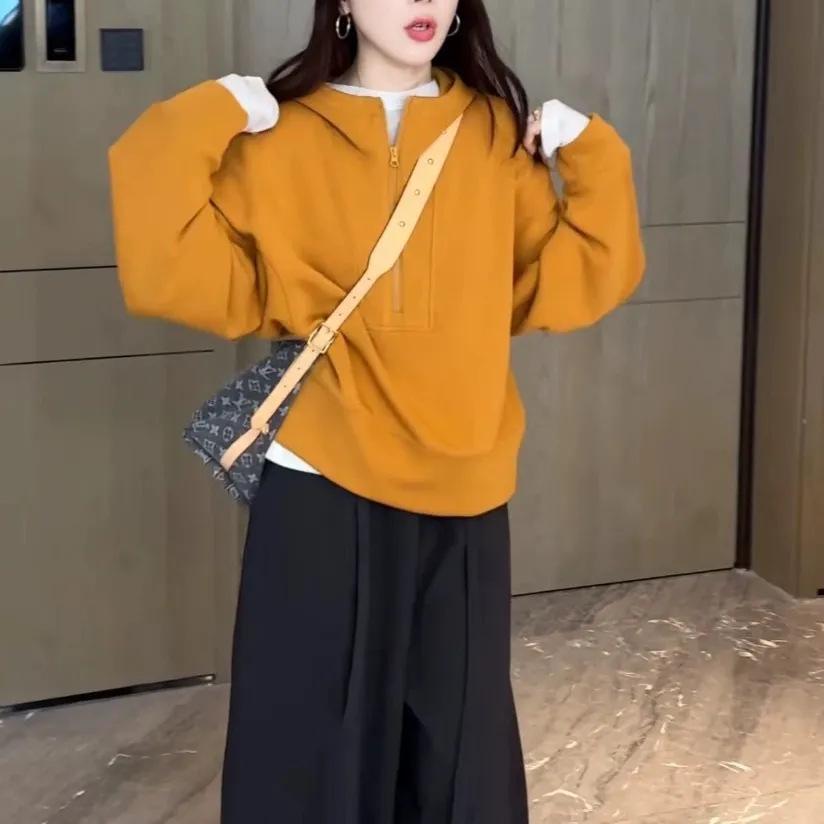 Women's Autumn 2025 Trendy Loose Casual Half-Zip Hoodie