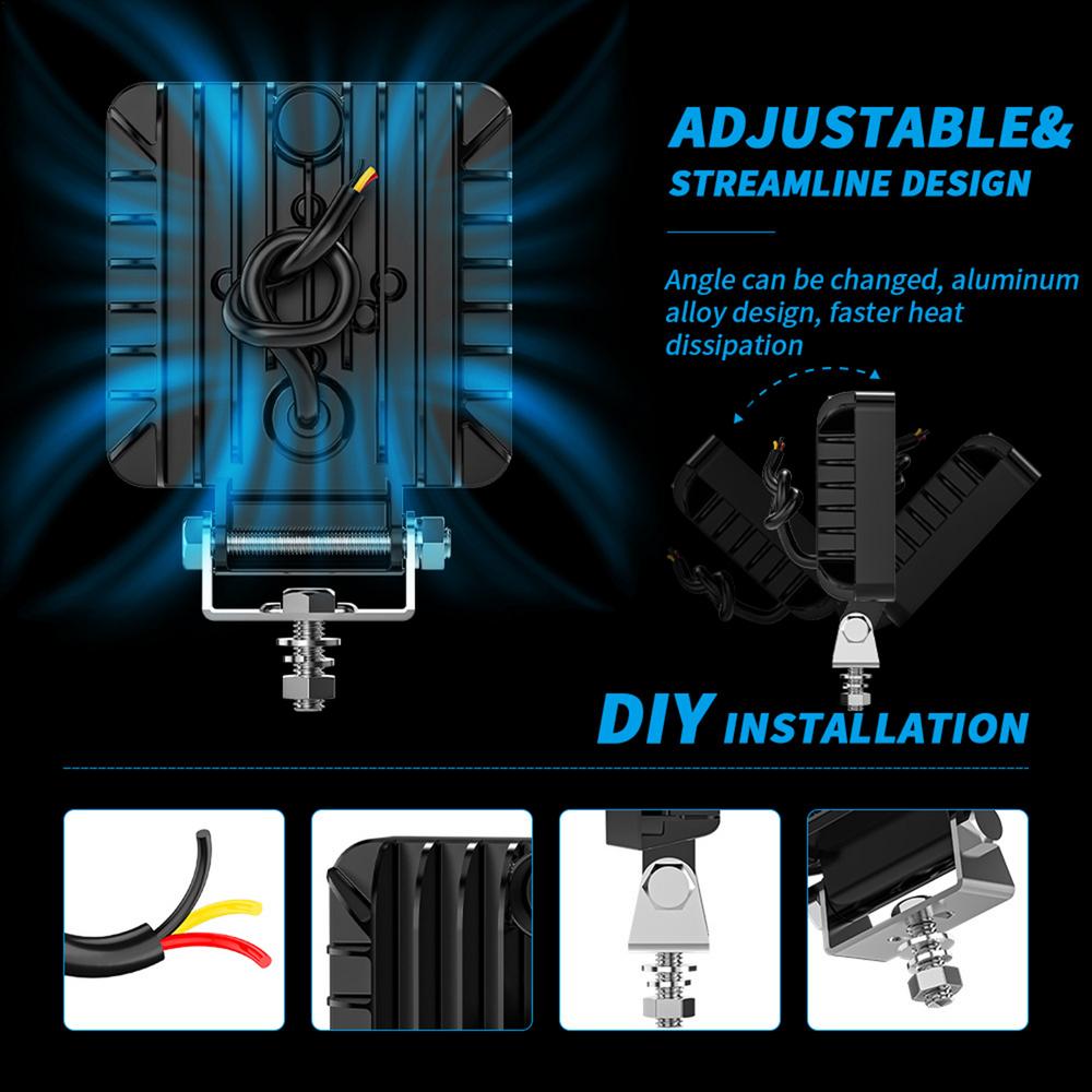 LED Light Bar Square 12 Beads Truck Flood Beam Light Waterproof Vehicle Accessories High Brightness Driving Fog Lights For Truck