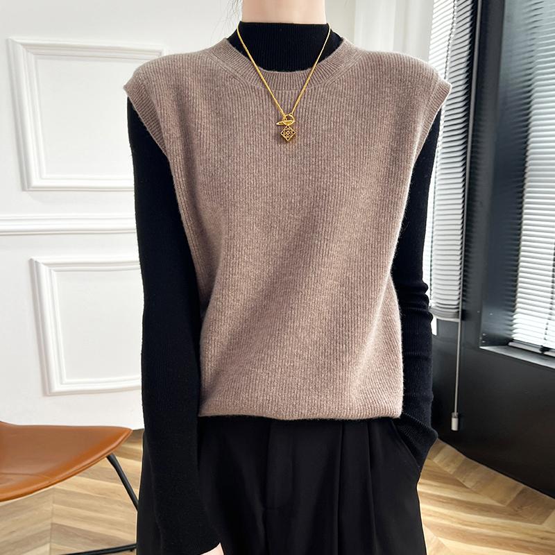 

Женский кашемировый жилет Qinghe кашемир 30% кашемир 70% шерсть осенне-зимний кашемировый жилет мягкий и теплый L коричневый