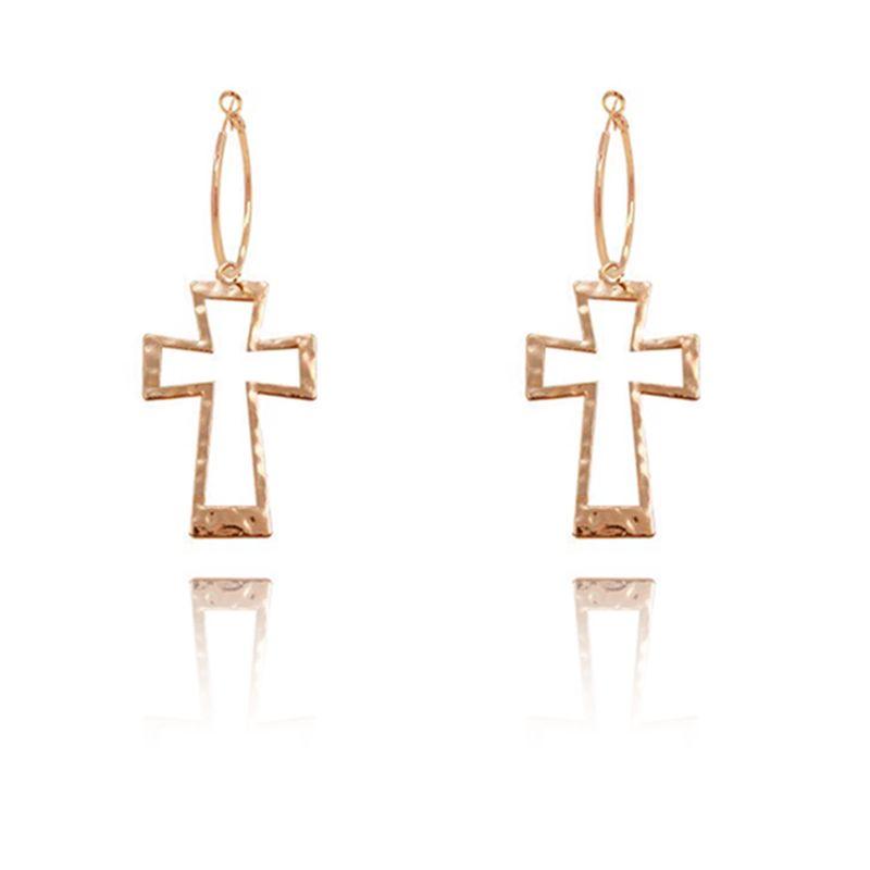European and American Personalized Cross Earrings Cut Out Long Metal Earrings Niche Style Fancy Non-Piercing Ear Clip Earrings for Women