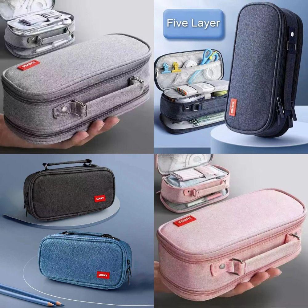 5 Layer Canvas Pencil Case Portable Student Stationery Boxes Pen Storage Bag  School Supplies