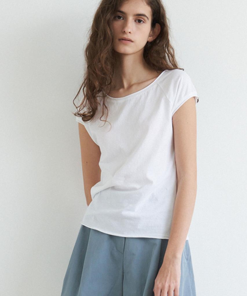 THERYE Round Neck Cap Sleeve T-Shirt(White)