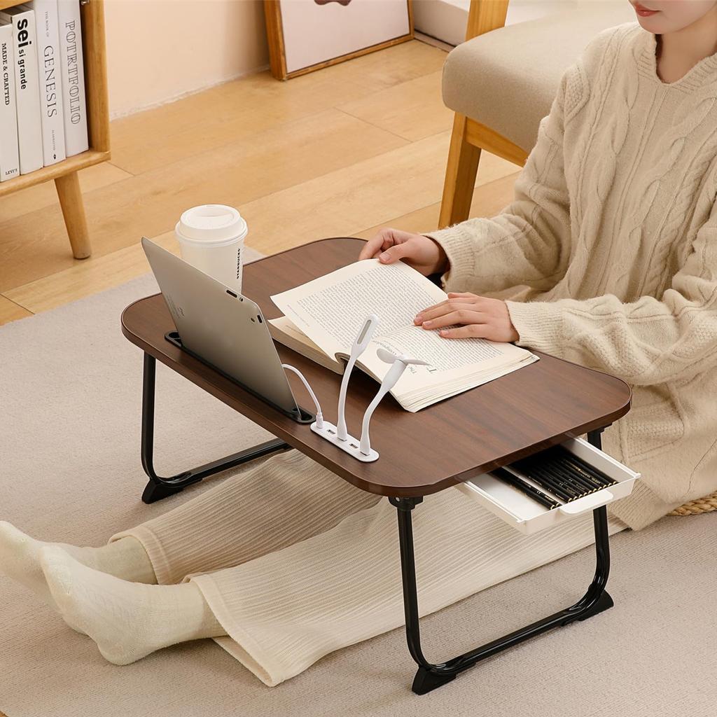 NEW Multifunctional Coffee Low Mini Folding Desk Reading Light with Low Table with Chabudai PC Suitable for Office and Study Large Capacity 60cm Wide