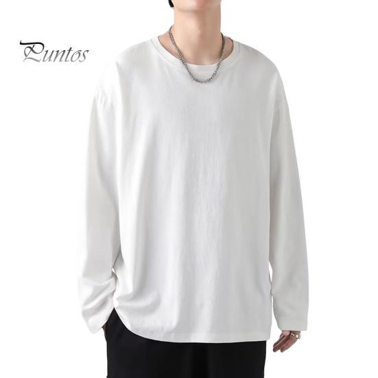 Herren T-Shirt Rundhals Langarm Einfarbig Pullover Tops Lockere Passform Weiches Atmungsaktives T-Shirt Home Gym Street Wear