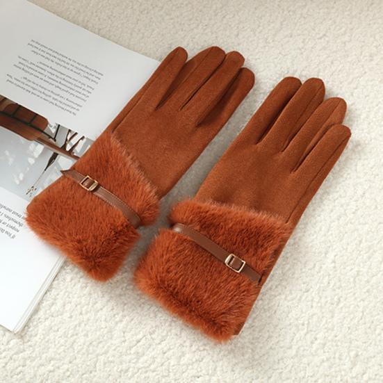 Women's Winter Suede Gloves with Fur Cuffs Soft Warm Touchscreen Cycling Gloves Ladies Fleece Lined Windproof Gloves for Cold Weather