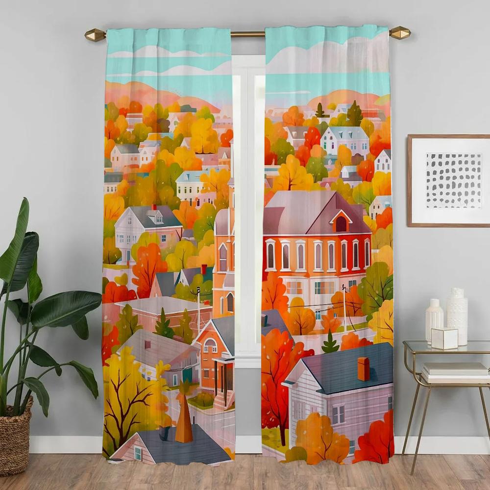 Gardiner til stue Gardiner Gotisk Høstfarger Halloween-dekorasjon Tyll til soverom Romdeler Hjemmeinteriør Gardiner