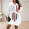 Women Plus Size V Neck Long Sleeve American Flag Printed Loose Curved Hem Dress