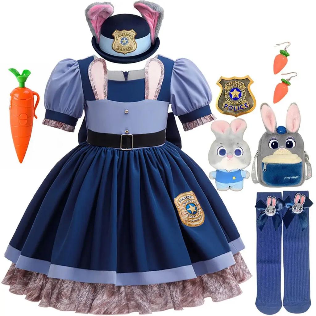 Película Zootopia 2 Disfraz de Conejita Judy Valiente Lindo Para Bebé Niña Juego de Rol Judy Hopps Disfraz de Conejo Set de Muñeca 2-10 Años