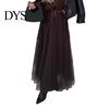 Polyester Mesh Skirt Women's Tulle Skirts High Waist Midi Black Flowy Flattering Design Party Dress Long Tutu for Wedding Cocktail Prom Trendy Women