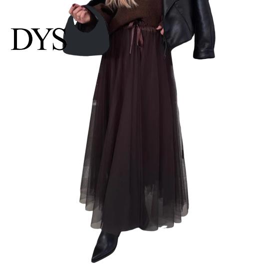 Polyester Mesh Skirt Women's Tulle Skirts High Waist Midi Black Flowy Flattering Design Party Dress Long Tutu for Wedding Cocktail Prom Trendy Women