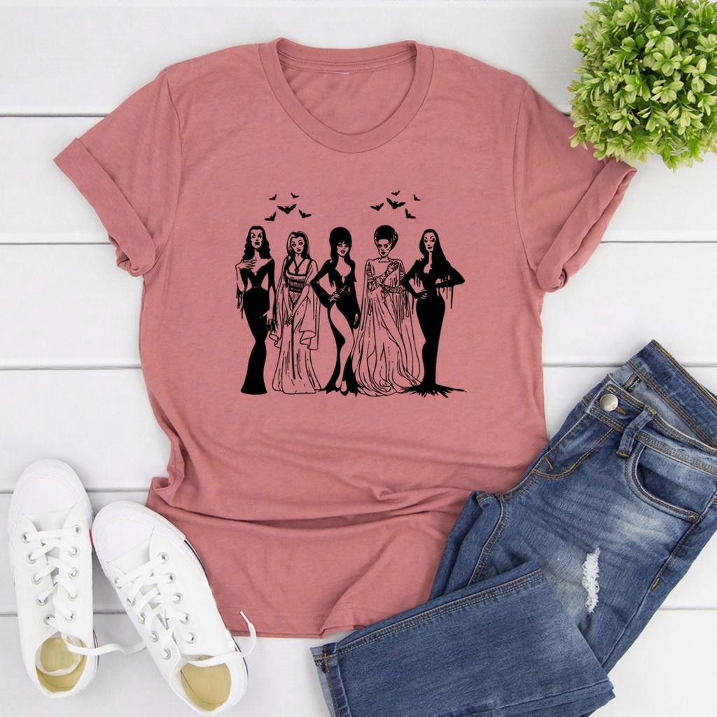 Spooky Girls TShirt Halloween Friends Squad Tshirt Cute Halloween Tee Women Short Sleeve Graphic T Shirts Vampire Shirt Tops