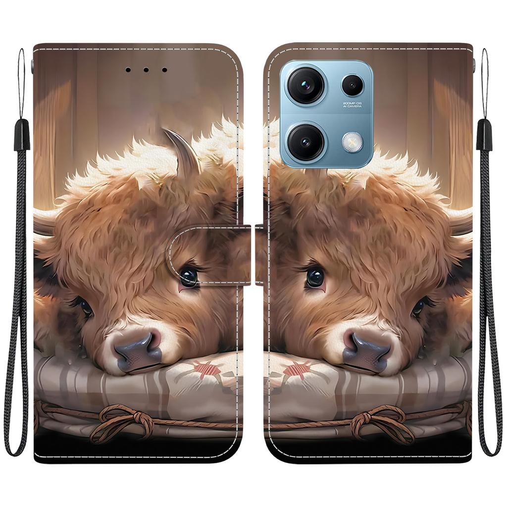 Handmade PU Leather Flip Case for Xiaomi Redmi Note 14S Anti-Slip Shockproof Cover with Wrist Strap & Heart/Rose Cat Designs