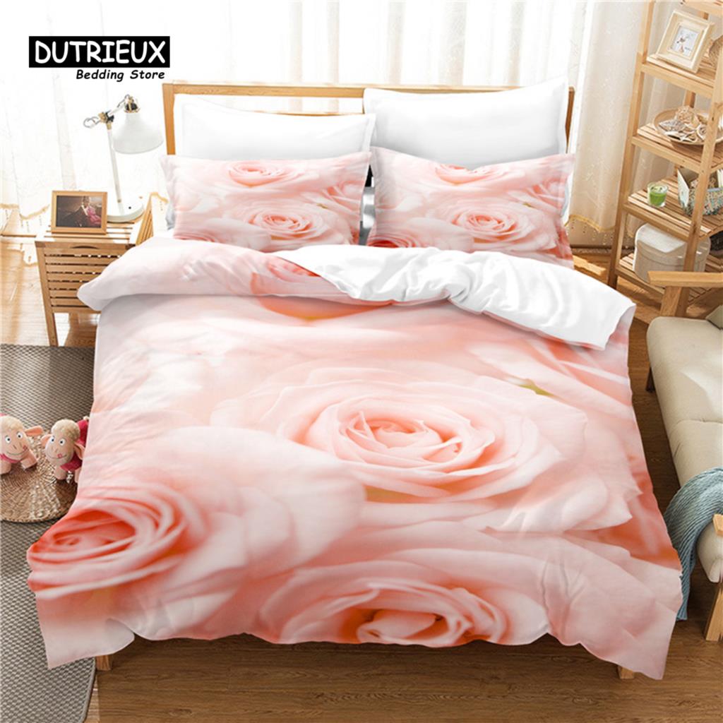 Rosen Bettbezug-Set, Modisches Bettwäsche-Set, Weicher, bequemer, atmungsaktiver Bettbezug, Für Schlafzimmer-Gästezimmer-Dekor