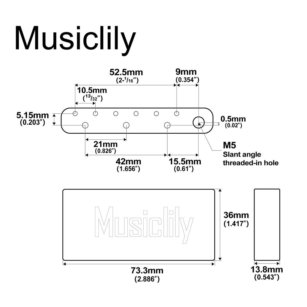Musiclily Ultra Steel 36mm Short MIM-Style Tremolo Block with 10.5mm String Pitch for China-Made Squier Pre-2020 Affinity Stratocaster Tremolo Bridge