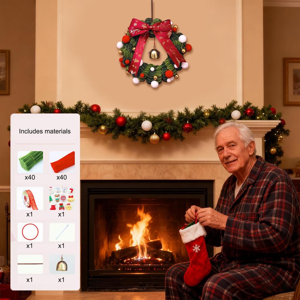 Christmas Wreath For Front Door Hangable Hands-On Realistic Christmas Door Wreath Crafting Toy For Window Mantel Indoor