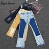 RogueWave Jeans a Zampa Retro Usurati Sporchi Macchiati d'Inchiostro Jeans Dritti Casual Lavati Pantaloni in Denim
