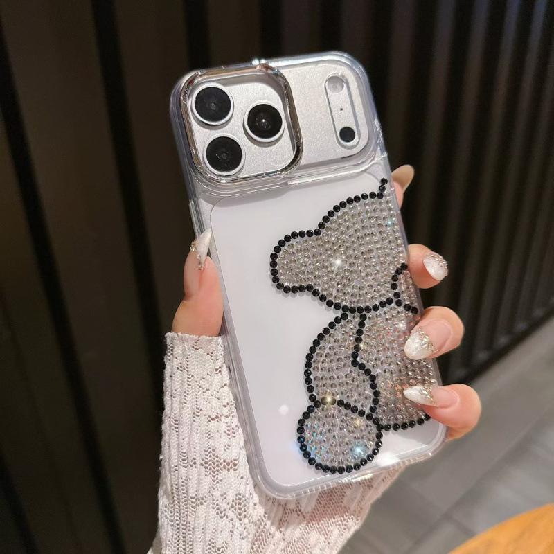 Applicable to iphone17ProMax mobile phone case with diamond bear Apple 16 rhinestone acrylic 15 cartoon protective case iPhone17