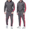2 Pieces Sets Tracksuit Men Hooded Sweatshirt +Drawstring Pants Male Stripe Patchwork Hoodies