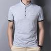 Men's Casual and Fashionable Solid Color Short Sleeved Stand Up Collar T-shirt Summer Versatile and Comfortable Top