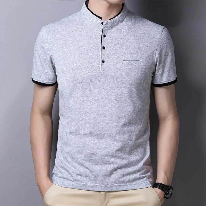 Men's Casual and Fashionable Solid Color Short Sleeved Stand Up Collar T-shirt Summer Versatile and Comfortable Top